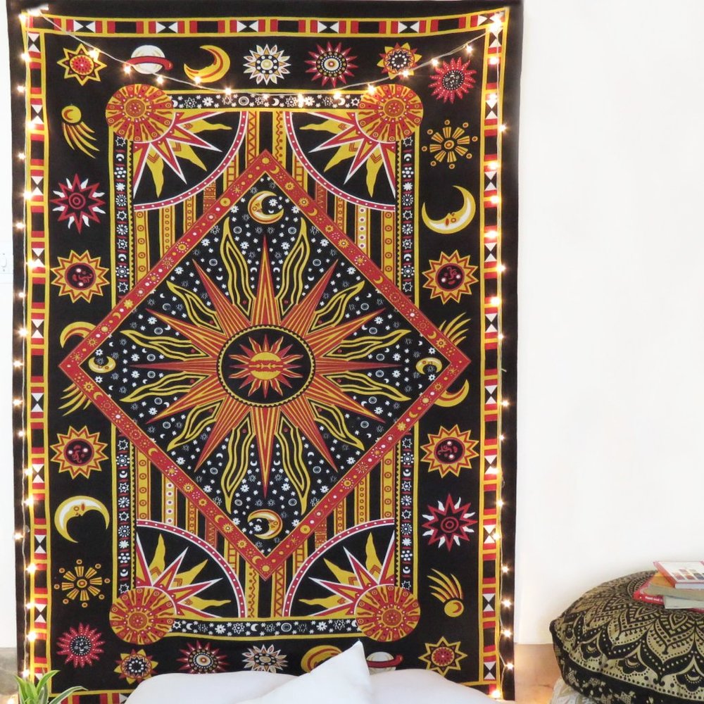 Oussum Sun & Moon Cotton Twin Tapestry for Home Decor Halloween